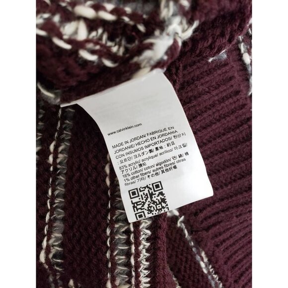 Calvin Klein Knit Pullover Sweater Plum Purple White Striped Long Sleeve S New - Picture 9 of 9